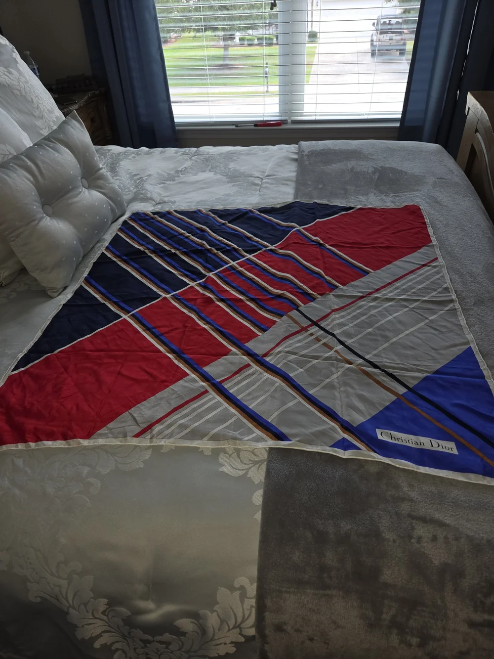Christian Dior Multicolor Silk Scarf - Red, Blue & White
